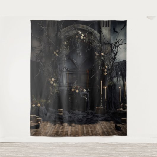 Moody Gothic Dark Alter met Ravens XLarge Wandkleed (Voorkant)
