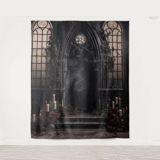 Moody Gothic Dark Arch Alter & Wijnbloemen XLarge Wandkleed (Voorkant)