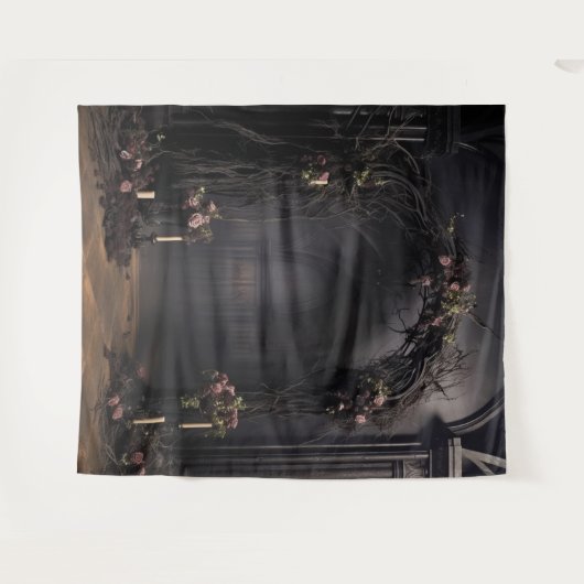 Moody Gothic Dark Arch & Roze Rozen XLarge Wandkleed (Voorkant (horizontaal))