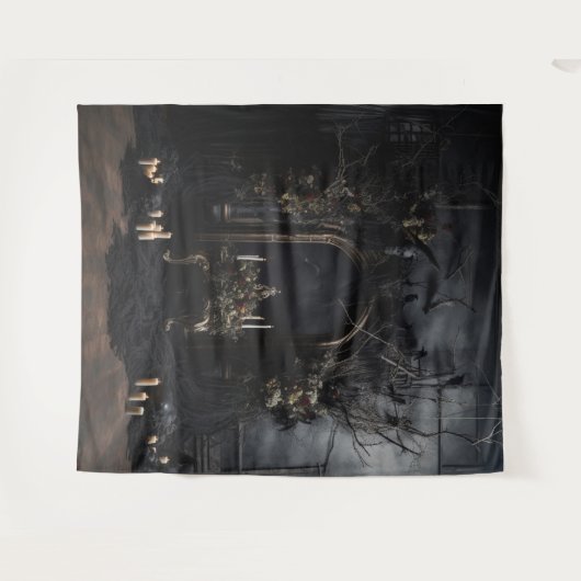 Moody Gothic Dark Arched Alter met Ravens XLarge Wandkleed (Voorkant (horizontaal))