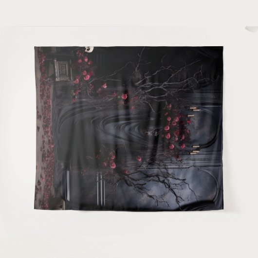 Moody Gothic Dark Room met Mauve Rozen XLarge Wandkleed (Voorkant (horizontaal))