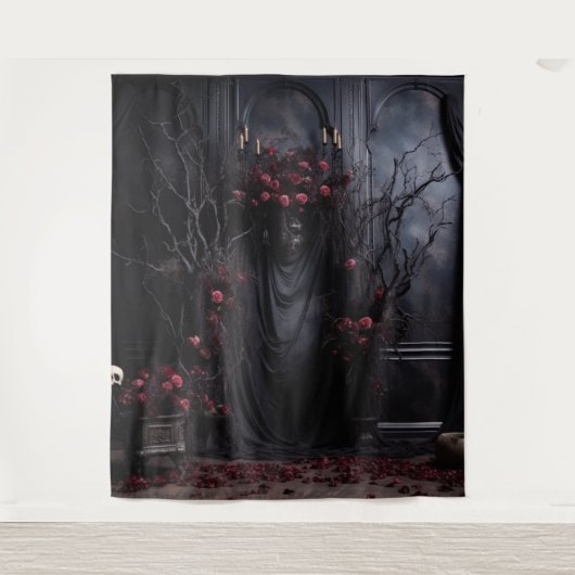 Moody Gothic Dark Room met Mauve Rozen XLarge Wandkleed (Voorkant)
