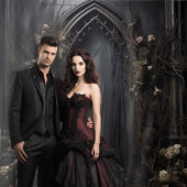 Moody Gothic Dark Veiled Arch & Flowers XLarge Wandkleed