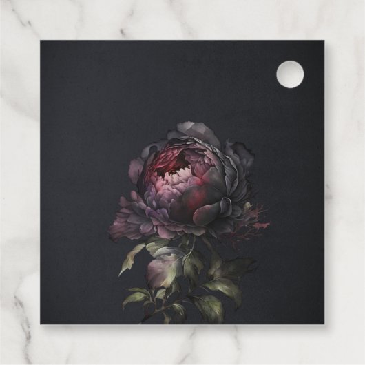 Moody Gothic Donker Paarse Zwarte Pioen Bruiloft Bedankjes Labels (Achterkant)