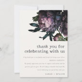 Moody Gothic Donker Paarse Zwarte Pioen Bruiloft Bedankkaart (Voorkant)