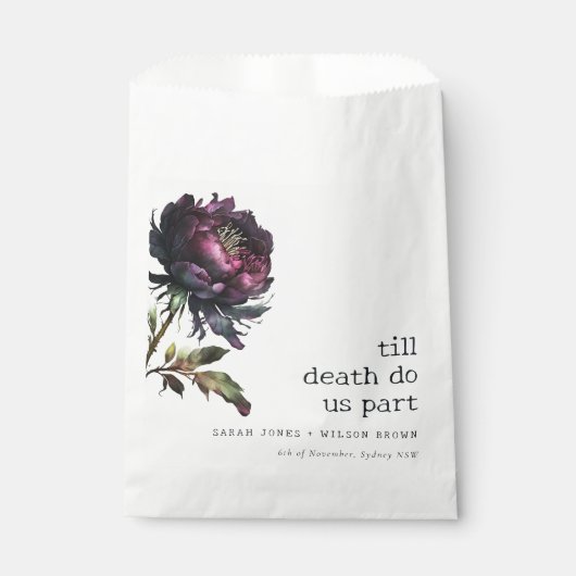 Moody Gothic Donker Paarse Zwarte Pioen Bruiloft Bedankzakje (Voorkant)