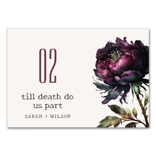 Moody Gothic Donker Paarse Zwarte Pioen Bruiloft Kaart (Voorkant)