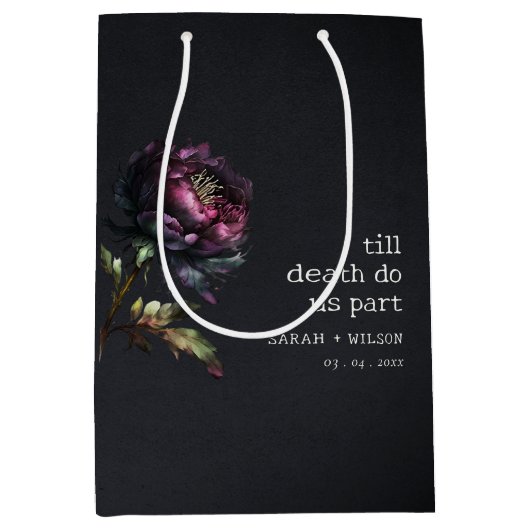 Moody Gothic Donker Paarse Zwarte Pioen Bruiloft Medium Cadeauzakje (Voorkant)