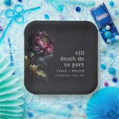 Moody Gothic Donker Paarse Zwarte Pioen Bruiloft Papieren Bordje (Feest)