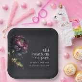 Moody Gothic Donker Paarse Zwarte Pioen Bruiloft Papieren Bordje (Feest)