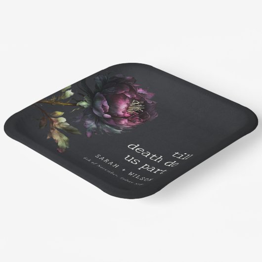 Moody Gothic Donker Paarse Zwarte Pioen Bruiloft Papieren Bordje (Gebogen)