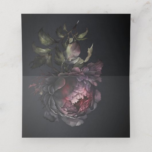 Moody Gothic Donker Paarse Zwarte Pioen Bruiloft Plaatskaartje (Binnenkant ongevouwen)