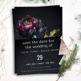 Moody Gothic Donker Paarse Zwarte Pioen Bruiloft Save The Date