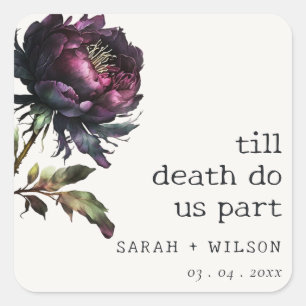 Moody Gothic Donker Paarse Zwarte Pioen Bruiloft Vierkante Sticker