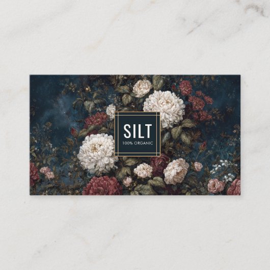 Moody Gothic Floral Dark Velvet Peony Gold Frame Visitekaartje (Voorkant)