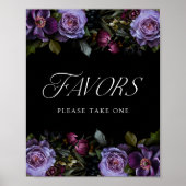 Moody Gothic Floral Paarse bruiloft gunsten teken Poster (Voorkant)