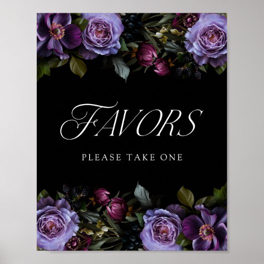 Moody Gothic Floral Paarse bruiloft gunsten teken Poster (Voorkant)
