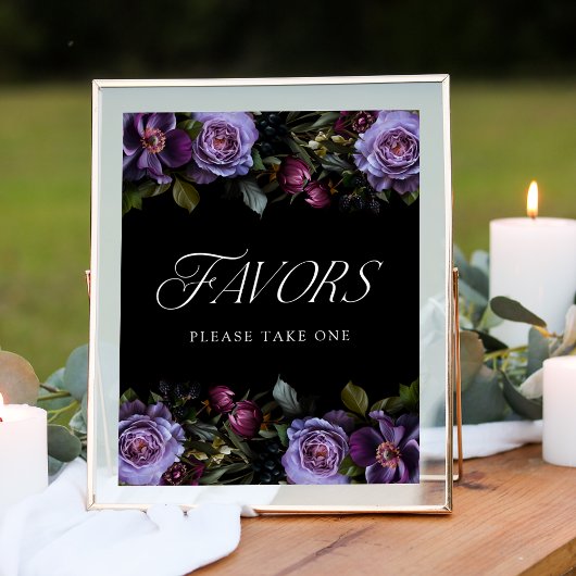 Moody Gothic Floral Paarse bruiloft gunsten teken Poster