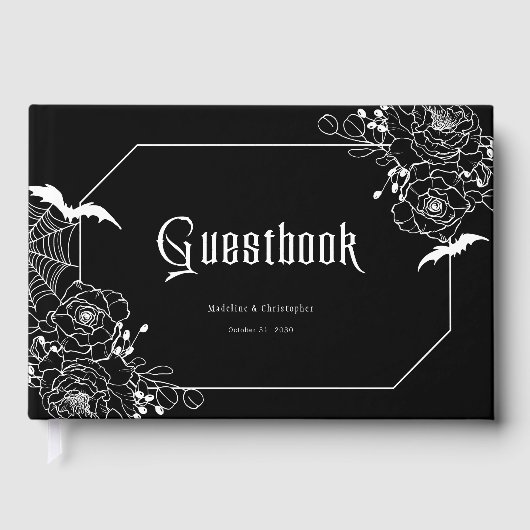 Moody Gothic Floral Wedding Black Gastenboek (Voorkant)