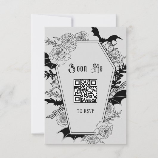 Moody Gothic Grey Wedding QR Code Website RSVP Kaartje (Voorkant)