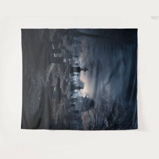 Moody Gothic Haunted Moonlit Graveyard XLarge Wandkleed (Voorkant (horizontaal))