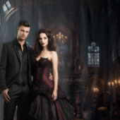 Moody Gothic Mansion Marmeren Open haard XLarge Wandkleed