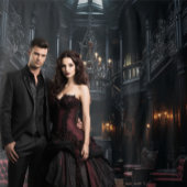 Moody Gothic Mansion Room & Open haard XLarge Wandkleed