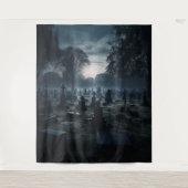 Moody Gothic Misty Moonlit Graveyard XLarge Wandkleed (Voorkant)
