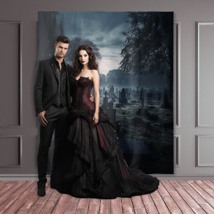 Moody Gothic Misty Moonlit Graveyard XLarge Wandkleed