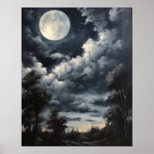 Moody Gothic Moon Art Print Poster