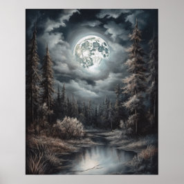 Moody Gothic Moon Art Print Poster