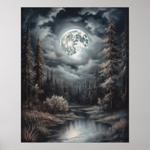 Moody Gothic Moon Art Print Poster