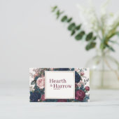 Moody Gothic Navy Burgundy Pink Rose Floral Frame Visitekaartje (Staand voorkant)