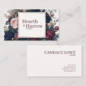 Moody Gothic Navy Burgundy Pink Rose Floral Frame Visitekaartje (Voorkant / Achterkant)