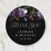 Moody Gothic Paarse Bloemen Bruiloft Dank u Bedankjes Labels (Voorkant)
