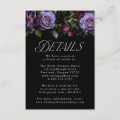 Moody Gothic Paarse Bloemen Bruiloft Details Informatiekaartje (Voorkant)