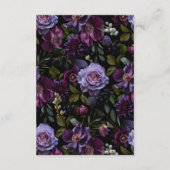 Moody Gothic Paarse Bloemen Bruiloft Details Informatiekaartje (Achterkant)