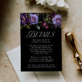 Moody Gothic Paarse Bloemen Bruiloft Details Informatiekaartje