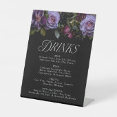 Moody Gothic Paarse Bloemen Bruiloft Drink Menu Reclamebord Met Voetstuk (Voorkant)