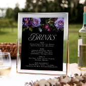 Moody Gothic Paarse Bloemen Bruiloft Drink Menu Si Poster