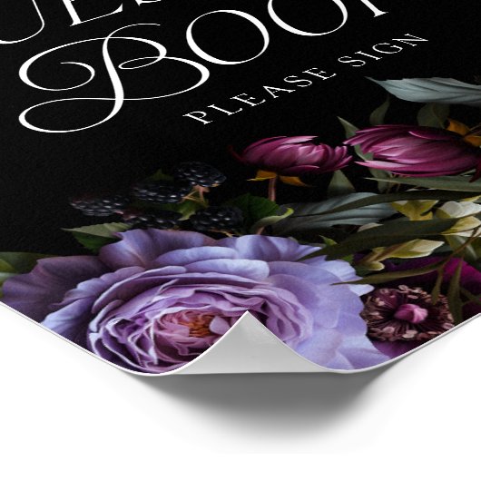 Moody Gothic Paarse Bloemen Bruiloft Gast Boek tek Poster (Hoek)