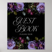 Moody Gothic Paarse Bloemen Bruiloft Gast Boek tek Poster (Voorkant)