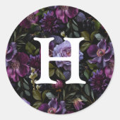 Moody Gothic Paarse Bloemen Bruiloft Monogram Ronde Sticker (Voorkant)