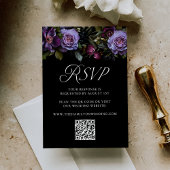 Moody Gothic Paarse Bloemen Bruiloft QR Code RSVP Kaartje