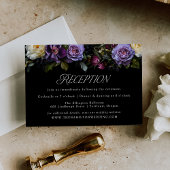 Moody Gothic Paarse Bloemen Bruiloft Receptie Informatiekaartje