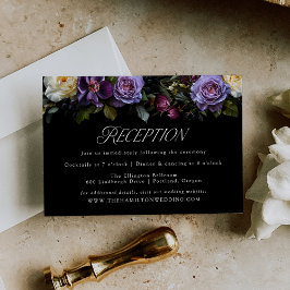 Moody Gothic Paarse Bloemen Bruiloft Receptie Informatiekaartje