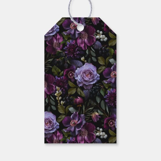 Moody Gothic Paarse Bloemen Bruiloft Welkom Cadeaulabel (Achterkant)