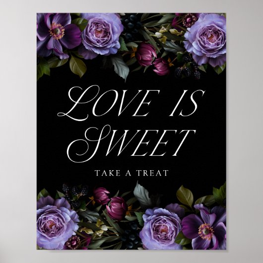 Moody Gothic Paarse Bloemen Liefde is Lief teken Poster (Voorkant)