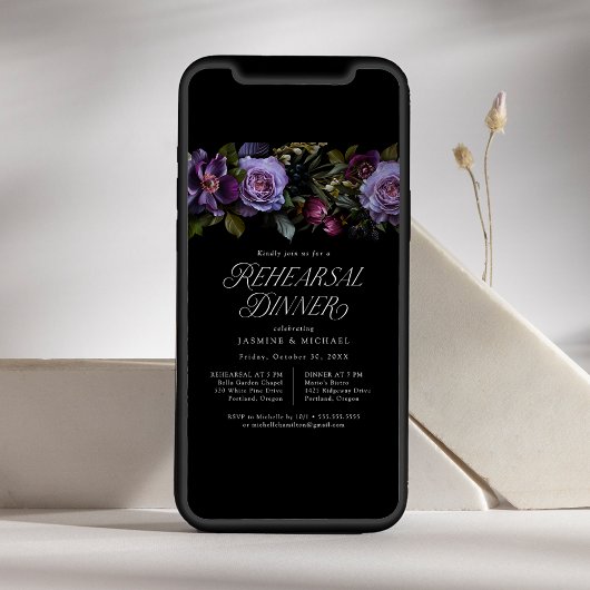 Moody Gothic Paarse Bloemen repetitie diner Kaart