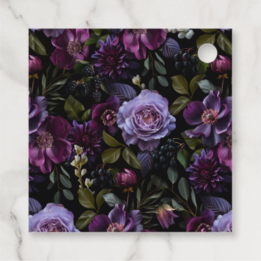 Moody Gothic Paarse bloemenbruiloft Bedankjes Labels (Achterkant)